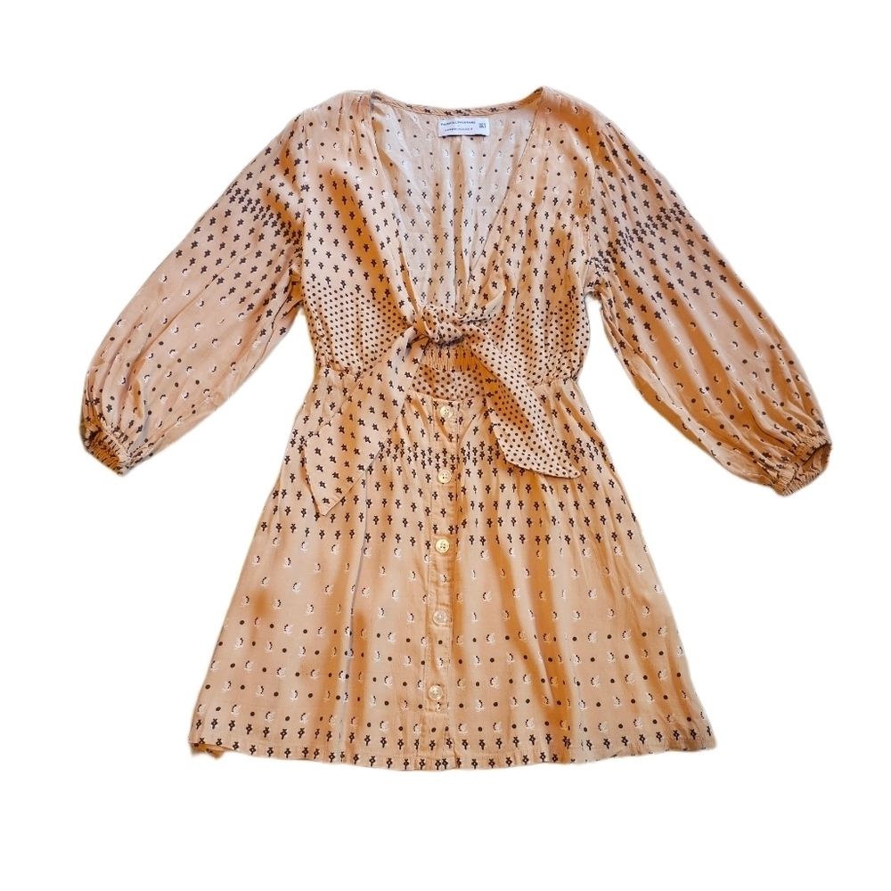 Faithfull the Brand Peach Printed Tie-Front Mini Dress